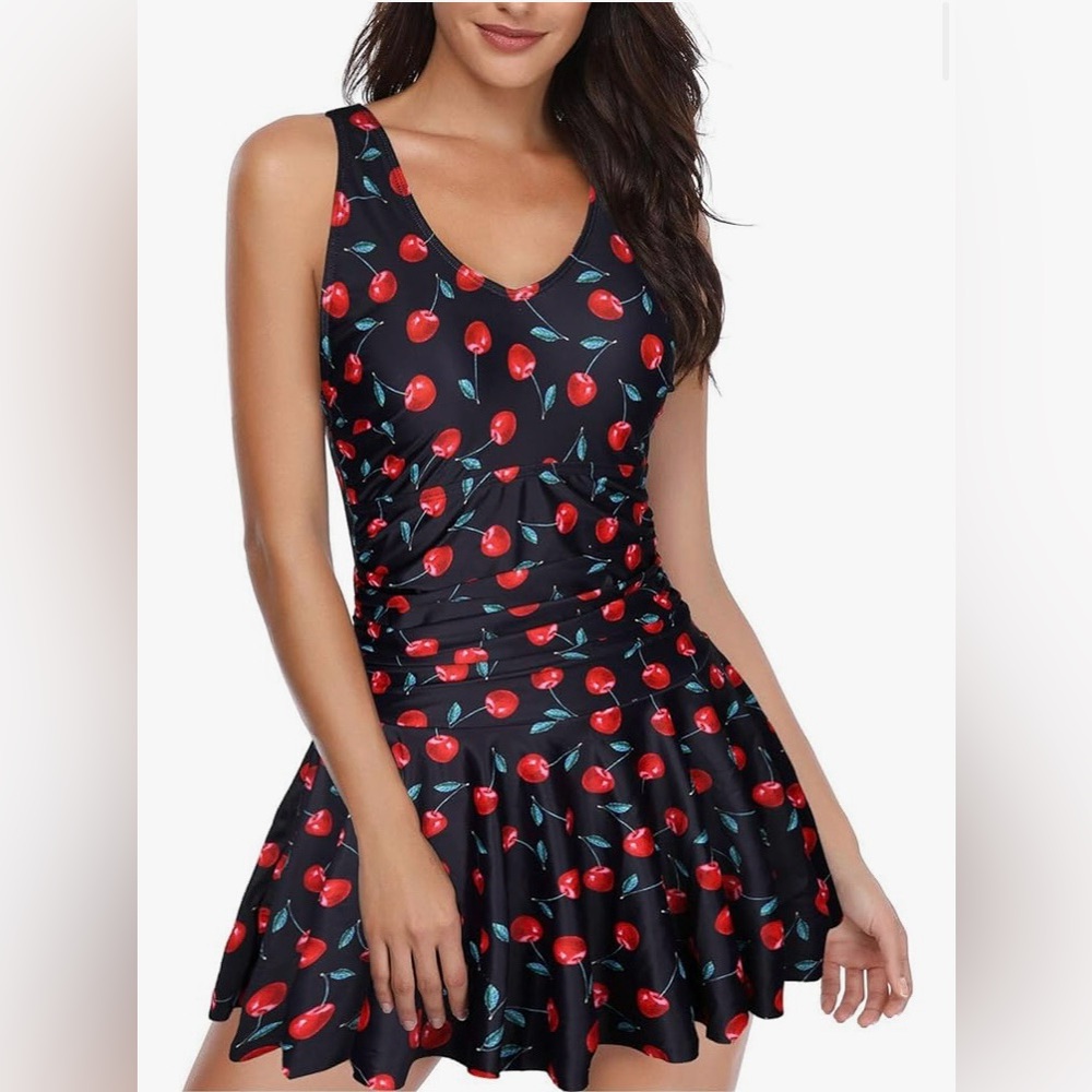 Cherry Print Skirted Swimsuit Swimdress